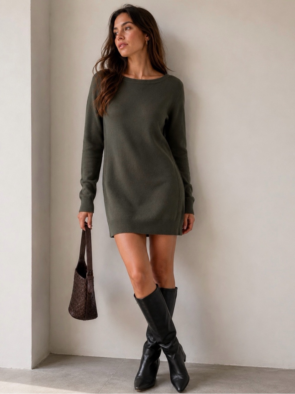 BCBGeneration Green Knit Mini Sweater Dress